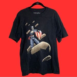 Black and Red Captain America Graphic Tee - Grunge Skater Vibes, Size Large